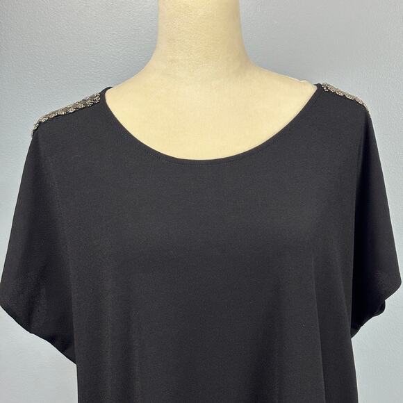 Dana Buchman Dolman Sleeve Black Short Sleeve Blouse Top Embellished Shoulder XL - Picture 6 of 7